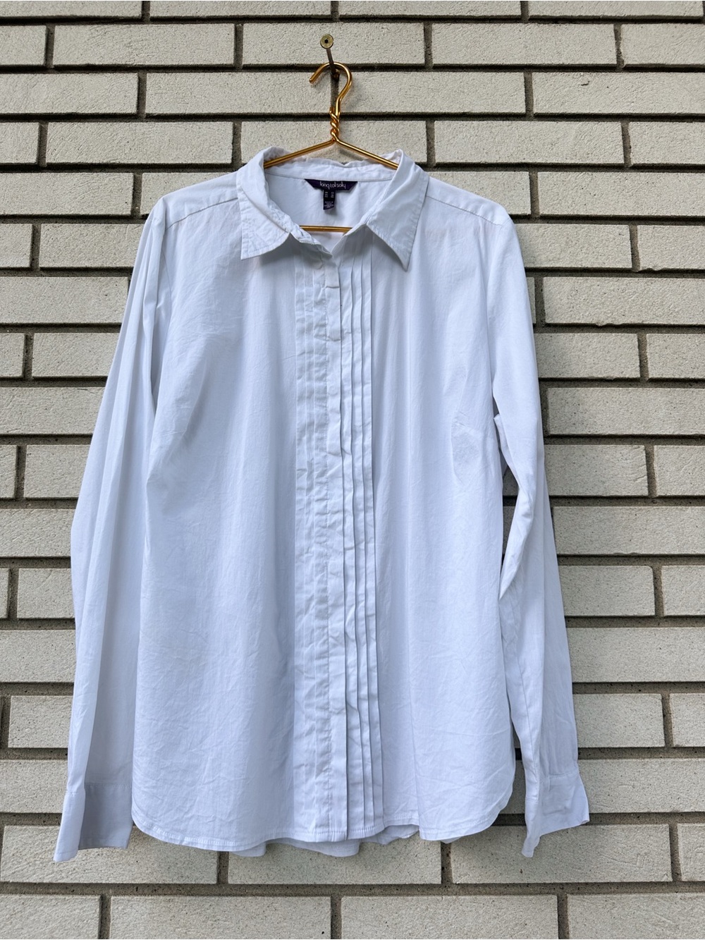 Long Tall Sally White Pintuck Button Front Cotton Blend Shirt 18 Plus Classic